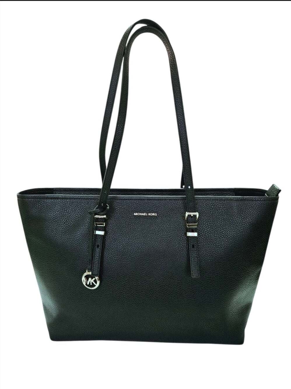 Michael Kors Jet Set Travel Black Pebbled Leather Tote Bag